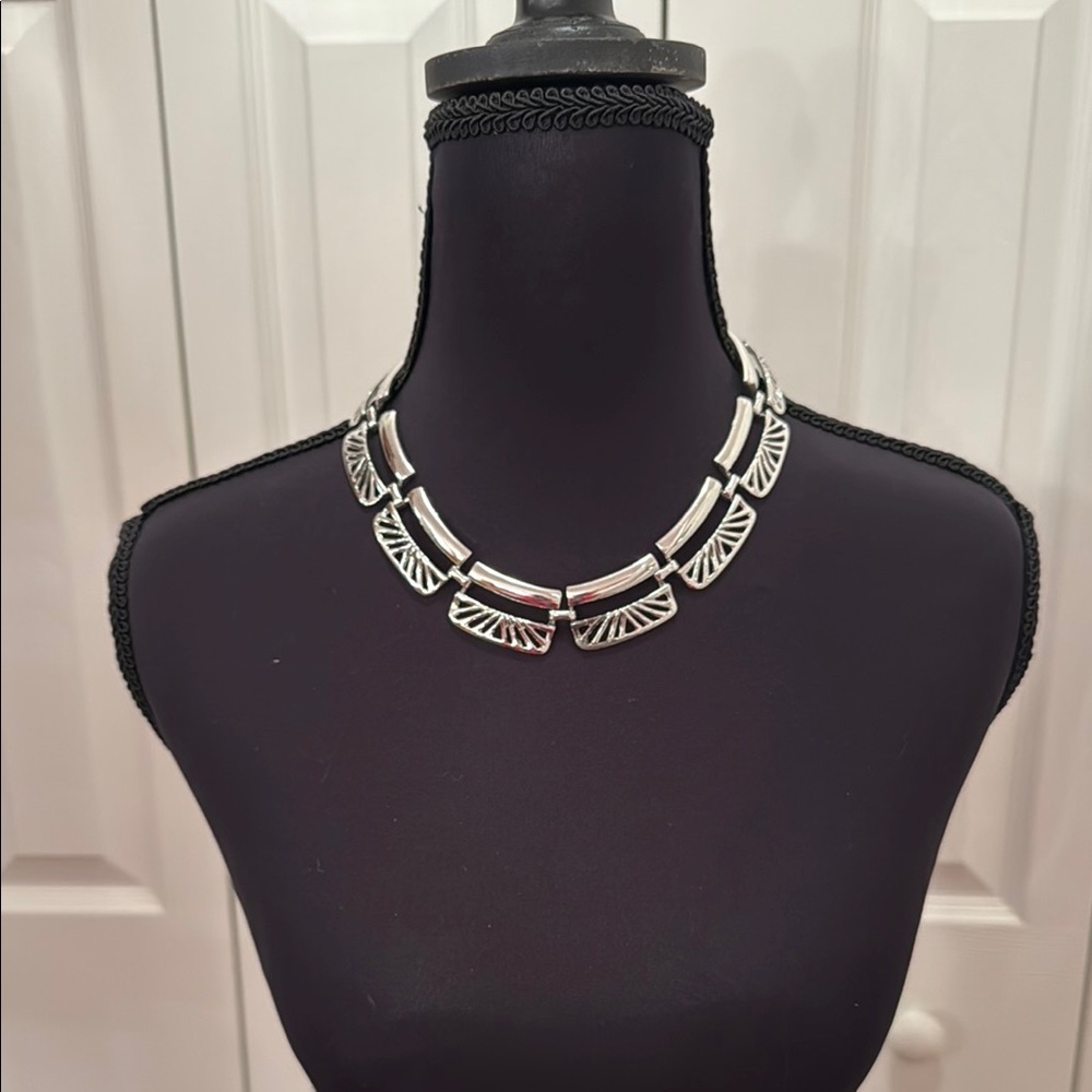 Silver Tone Art Deco Double-Row Necklace